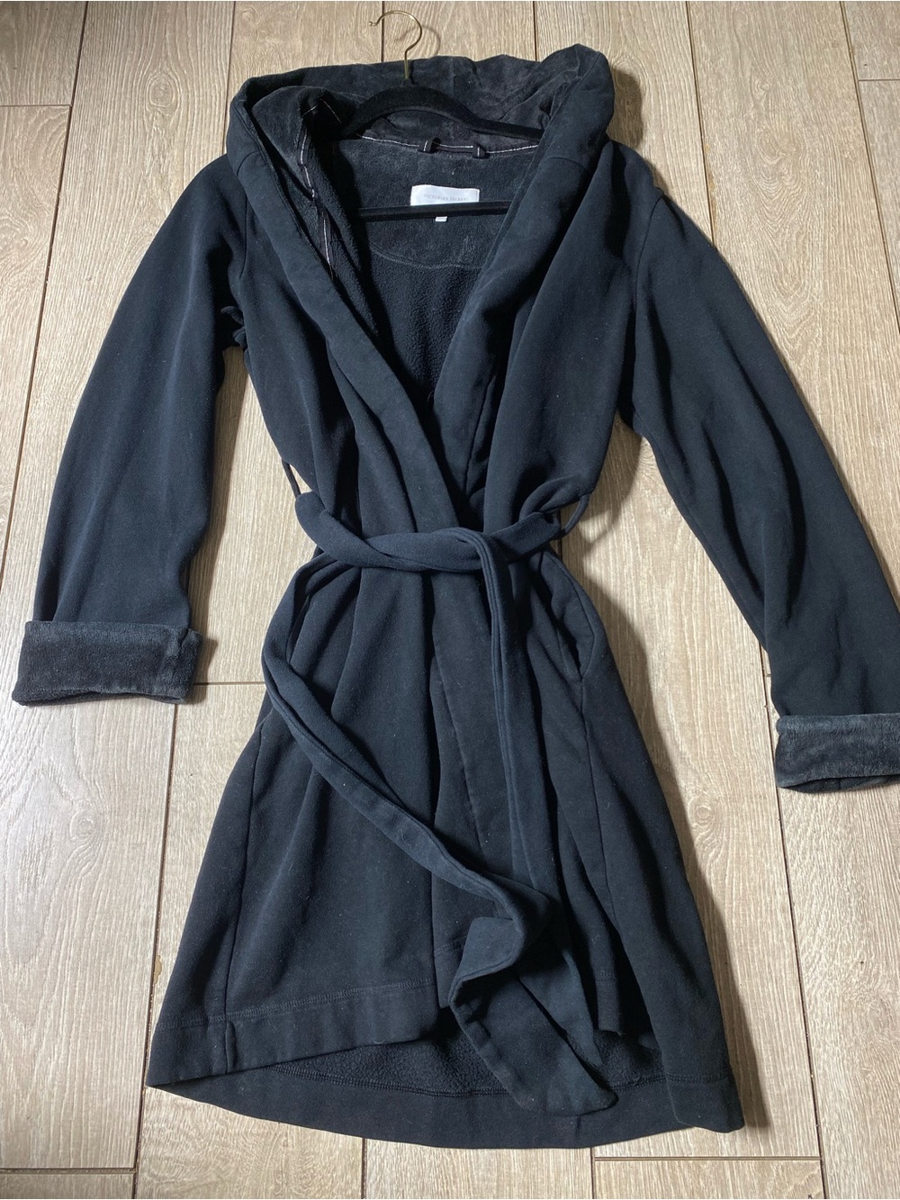 Victoria's Secret Black Hooded Short Robe Fleece Loungewear Small